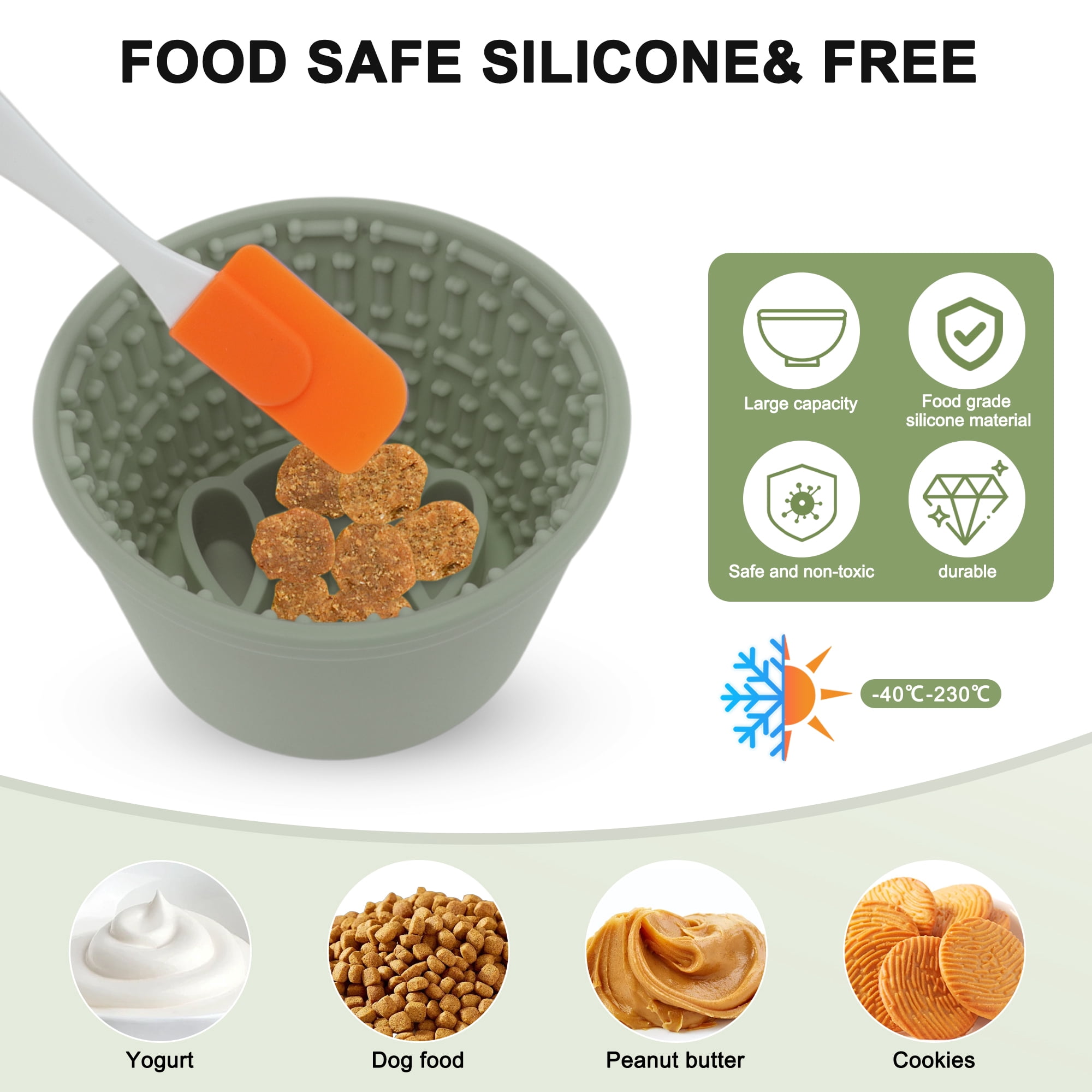 Unique Bargains Slow Feeder Dog Bowls Silicone Dog Lick Bowl with Brush & Scraper Non-Slip Base Slow Feeder for Anxiety Alleviating & Oral Health Deep Green