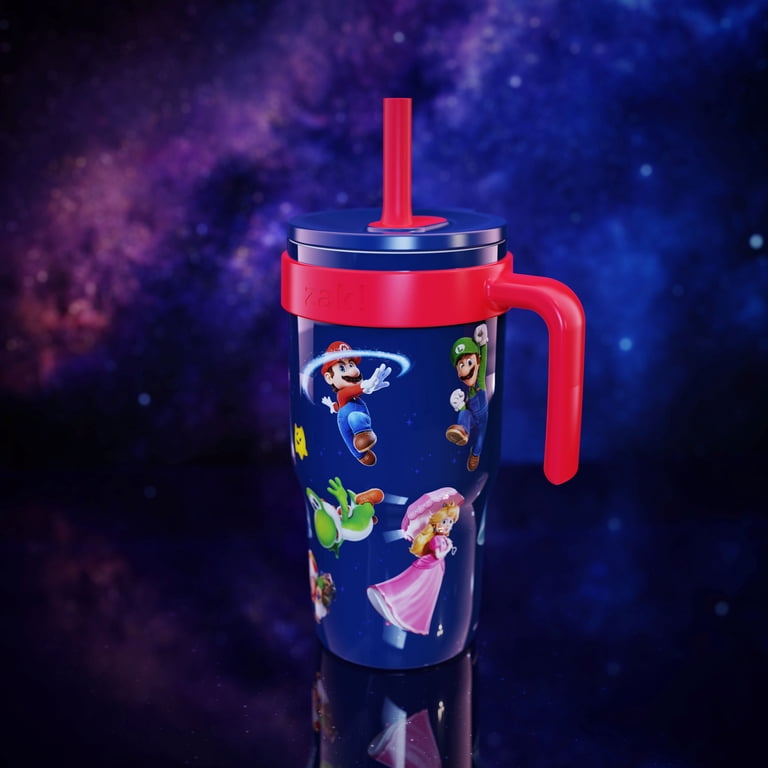 Zak Designs 18oz Mario Navy Kids Straw Cruiser Tumbler, Stainless