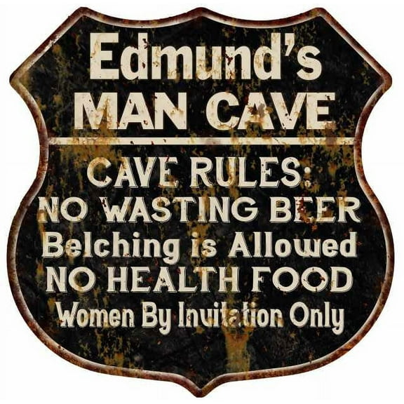 Edmund's Man Cave Rules Sign Shield Metal Gift 211110007276
