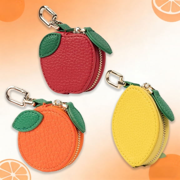 Cute Fruit Coin Purse Bag Charm,Mini Leather Coin Change Purse & Pouch Holder Keychain Charm for Handbag Tote Wallet Airtag Accessories,Kawaii Fruit Bag Charms for Girl Women