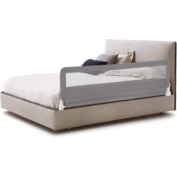 Bed Rail for Toddlers, 71-in Extra Long, Portable Safety Bed Guardrail w/Double Safety Child Lock, Foldable Baby Bed Rail Guard, Fit King & Queen Full Twin Size Bed Mattress(Gray, Pack 1)