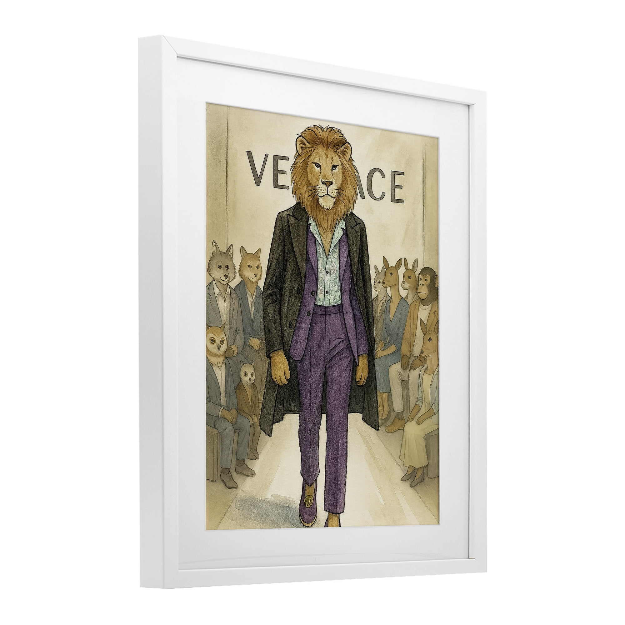 Stupell Industries Fashion Runway Lion White Framed Print Under Glass, design by Grotto Studios