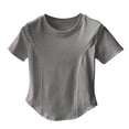 thumbnail image 2 of Antinious Summer Tops for Women Trendy,Sweatshirt for Women,Crop Tops for Women Solid Curved Hem Slim Short Sleeved Crewneck Shirts,Gray,XXL, 2 of 5