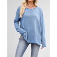 thumbnail image 4 of Oversized Sweaters for Women Casual Long Sleeve Crewneck Knit Cozy Pullover Sweater Jumper Top Blue L, 4 of 8