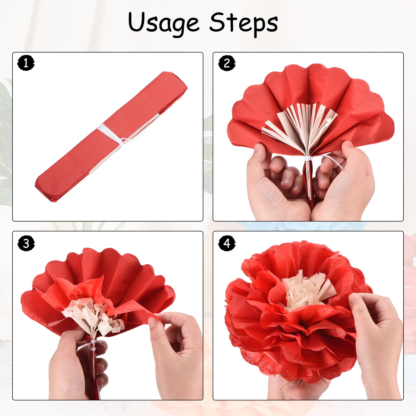 Uxcell 20 Pcs Colorful Paper Flowers, 3D Tissue Paper Pom Poms Crepe Mexican Paper Flower, [for DIY Crafting Wall Wedding Birthday Party Decorations] - 6"/8"/10"/12"