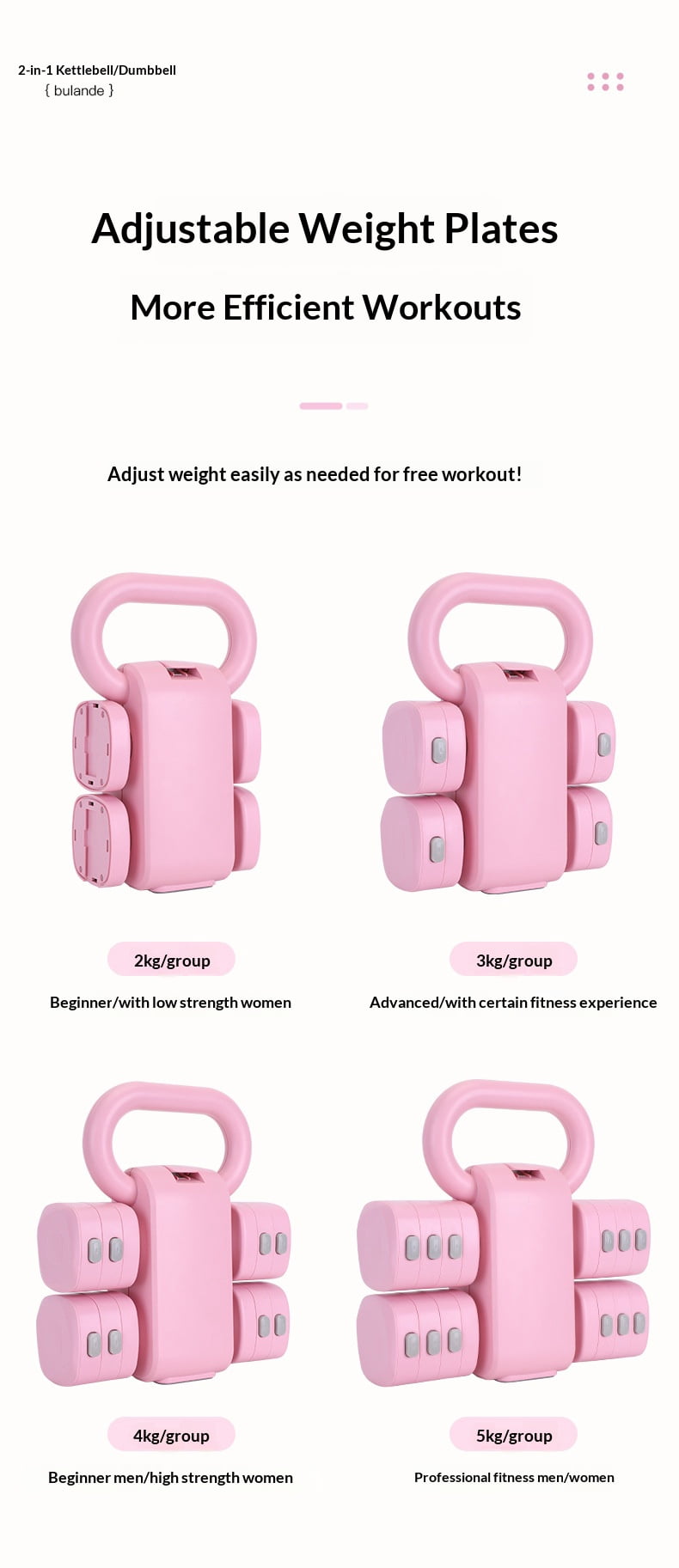 Adjustable Kettlebell Dumbbell Set,TTOOGO 2-in-1 Free Weight Training Equipment 1–5kg, Multi-Function Home Fitness Strength Training Weight Set with Detachable Plates for Men Women