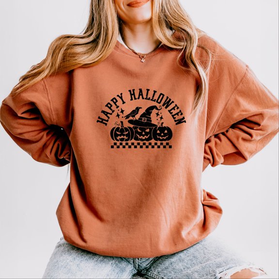 Happy Halloween Arch Distressed - Women's Lightweight Garment Dyed Sweatshirt