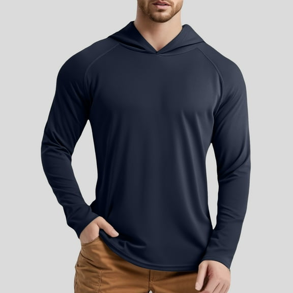 Upf 50  Hoodie T-Shirts Men'S Hoodie Shirt Long Sleeve Quick Drying Lightweight Outdoor Shirt With Hooded For Hiking Outdoor Mountaineering Fishing Navy S
