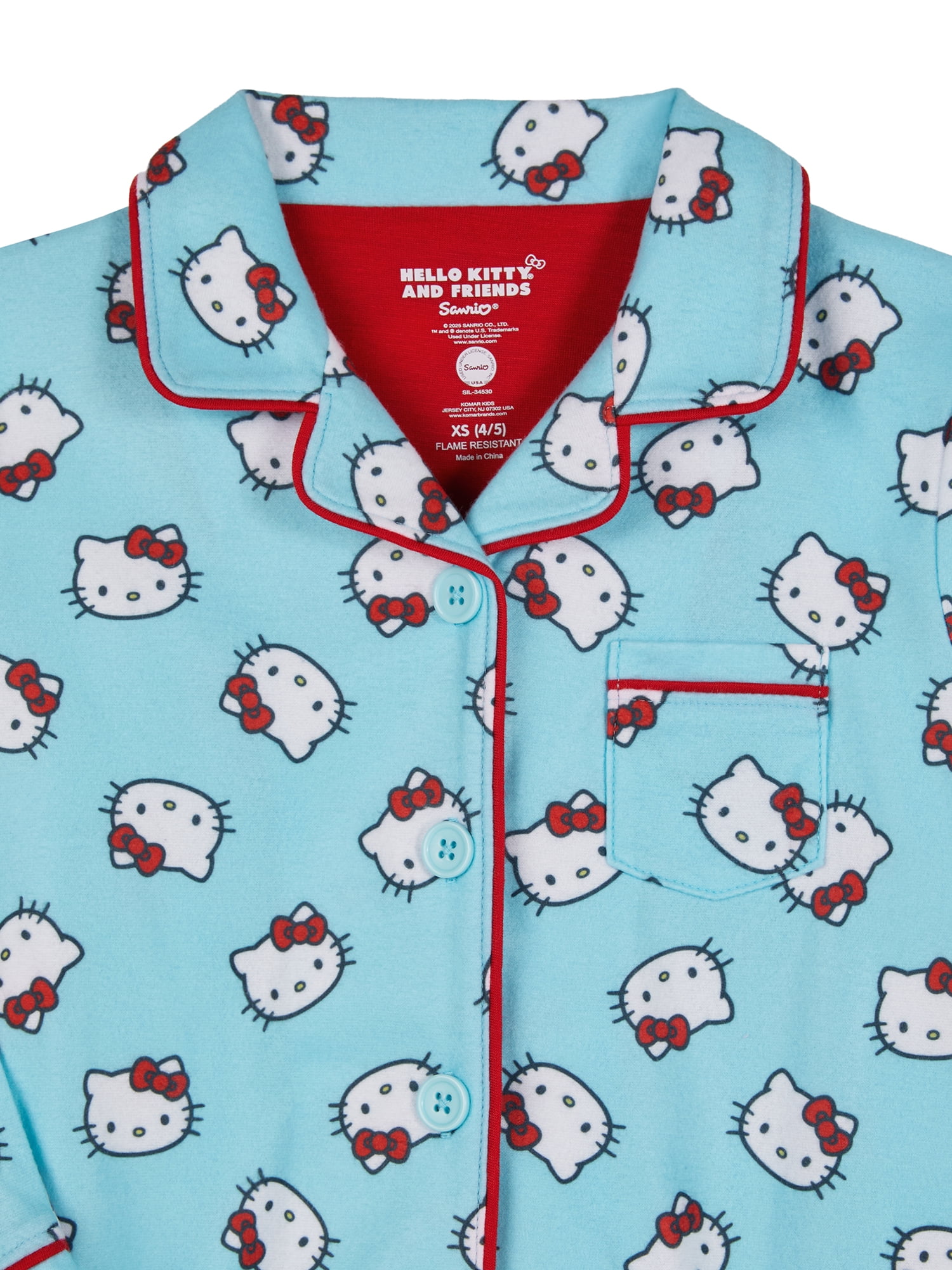 Hello Kitty Girls Notch Collar Top and Sleep Pants Pajama Set, 2-Piece, Sizes 4-16