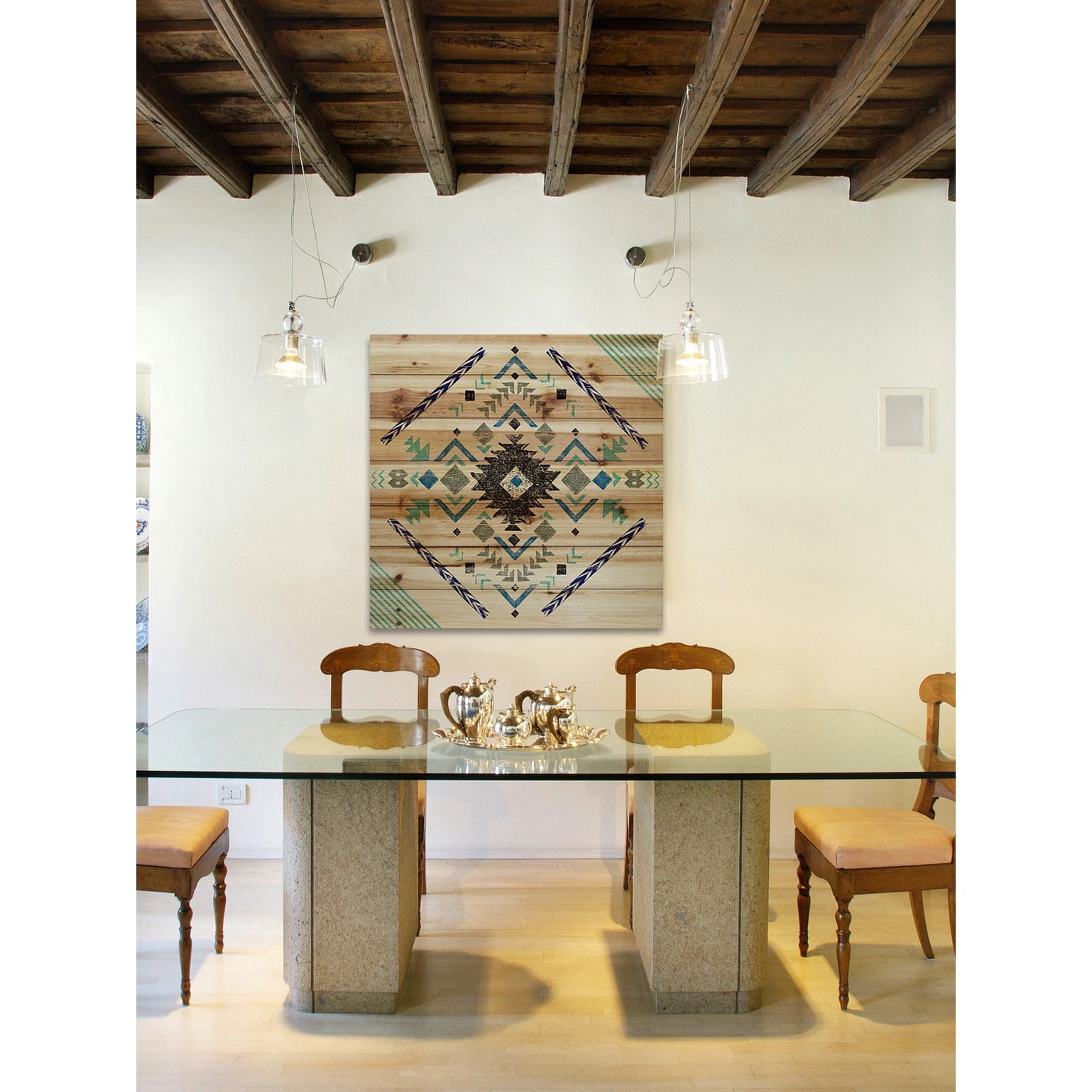 Marmont Hill - "Pretty Pattern" Painting Art Print On Natural Pine Wood, 40.0" x 1.5"