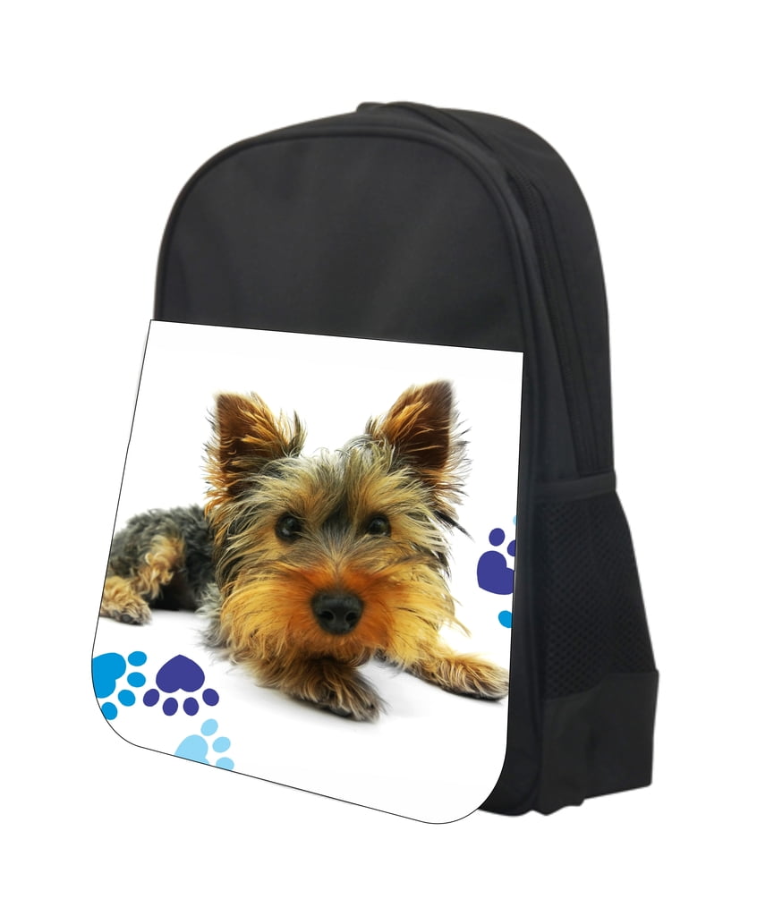 Yorkie With Blue Paw Prints 13" x 10" Black Preschool Toddler Children