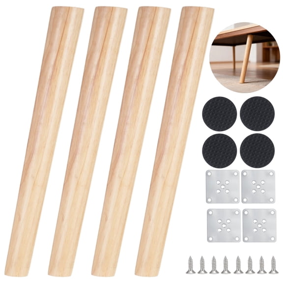 4 Pcs Wood Furniture Legs, 16 Inch Tapered Coffee Table Legs with Screws and Stainless Steel Plates, Inclined Replacement Furniture Feet for Sofa, Cabinet, Dresser