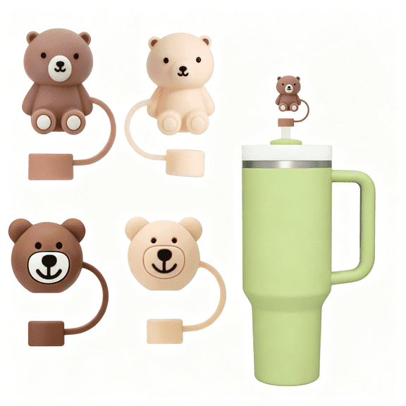 NORIZF Cute Bear Straw Cover for Cup,Silicone Straw Topper for Cup 30&40Oz with Tumblers,10Mm 0.4In Lid Accessories for Straws (4 Bear)