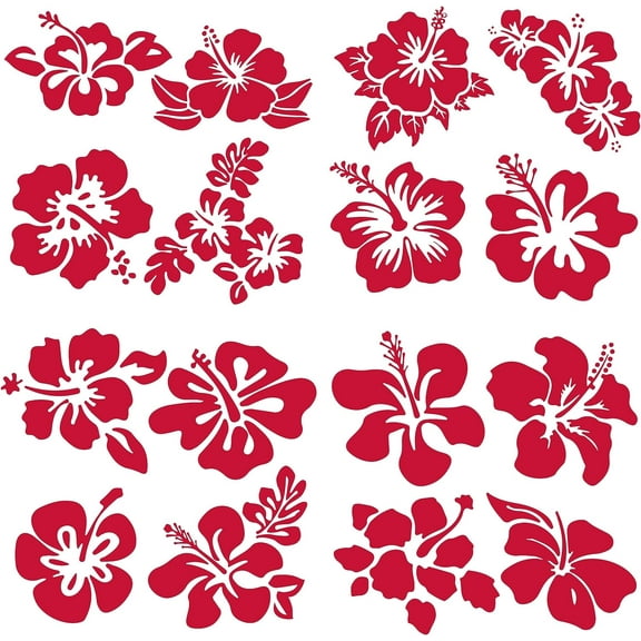 4 Styles Hibiscus Flower Car Sticker Hawaiian Stickers and Decals Colorful Reflective Stickers Waterproof Vinyl Automotive Exterior Decor