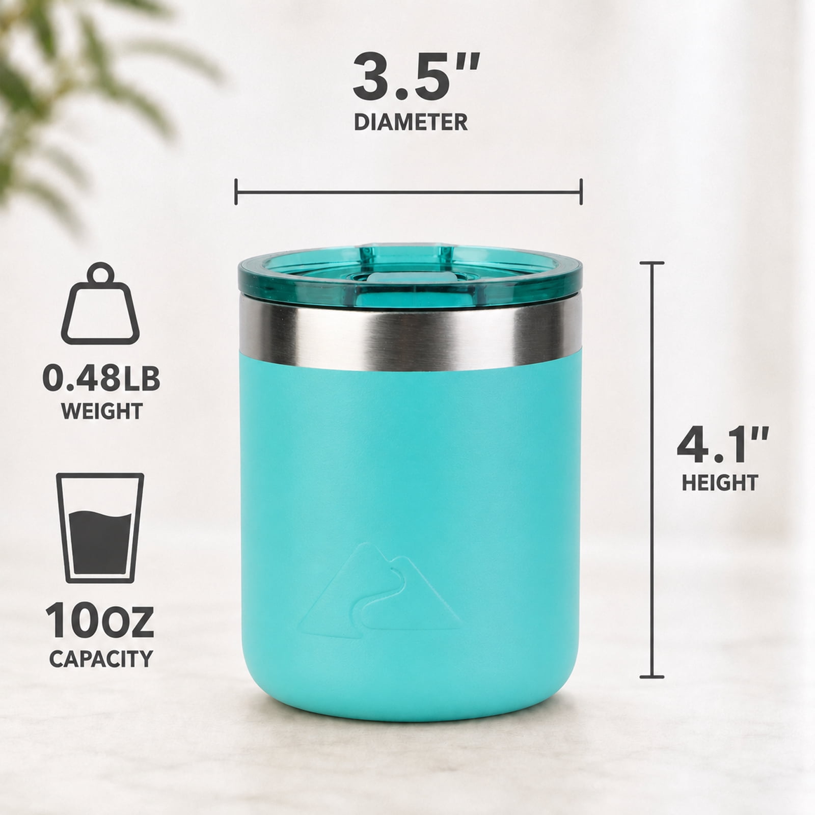 Ozark Trail 10oz Ceramic Lined Stainless Steel Lowball Tumbler with Magnetic Tritan Transparent Slider Lid, Teal