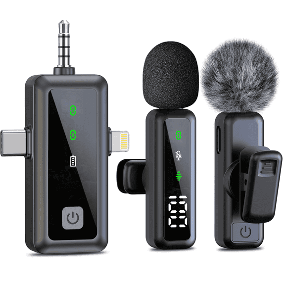 Wireless Lavalier Mini Microphone for iPhone, Android, iPad & Camera – Clip-on Mic with Noise Reduction, 3-in-1 Design for Live Streaming, Vlogging, YouTube, TikTok Recording