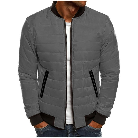 ZUKMRJPC Mens Quilted Puffer Jacket Full Zip Up Stand Collar Casual Solid Color Down Jacket Lightweight Winter Warm Coat with Pockets
