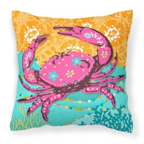 Carolines Treasures VHA3028PW1818 Coastal Pink Crab Fabric Decorative Pillow 18H x18W multicolor