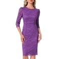 thumbnail image 2 of INSPIRE CHIC Women's Elegant Lace Dress 3/4 Sleeve Wedding Guest Bodycon Cocktail Dresses XL Purple, 2 of 4