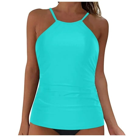 Womens Bikinis Summer Solid Color Spaghetti Strap Camisole And Panty Set Lace Up Tops Two Piece Tankini Swimsuits For Women Bathing Suits Green M