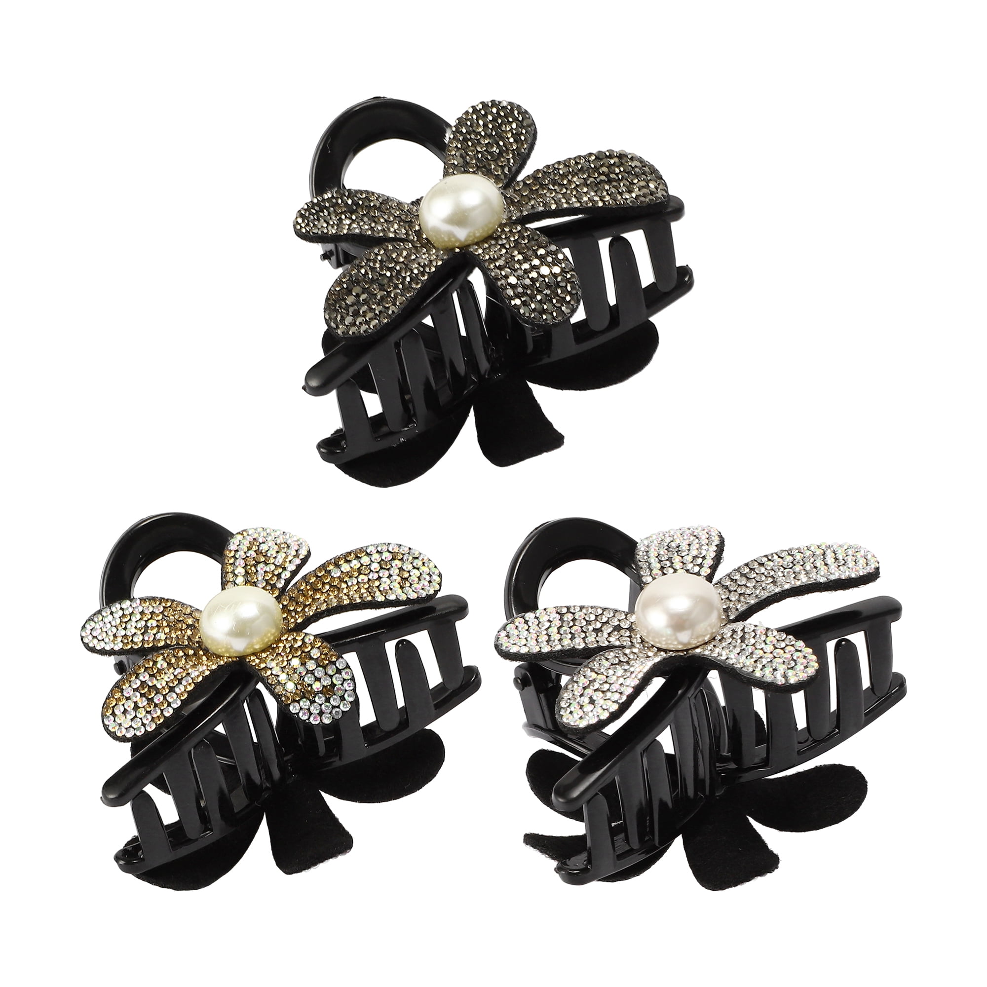 Unique Bargains Women's Fashion Elegant Rhinestones Hair Clips Multicolor 3 Pcs