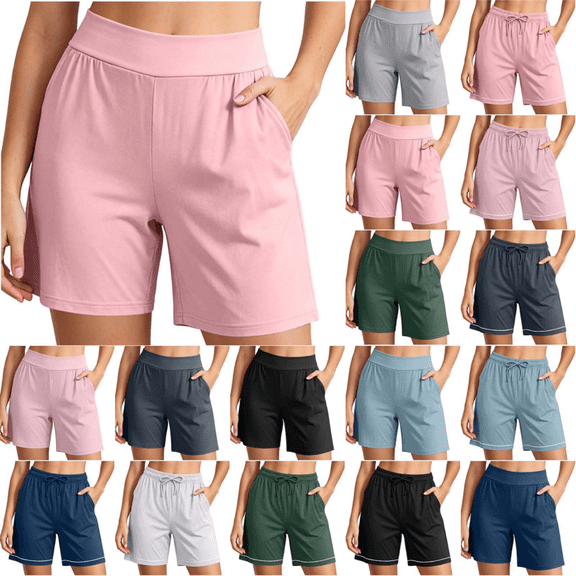 Juesizh Womens Plus Size Pajama Shorts Elastic Waist Bermuda Shorts Casual Comfy Solid Color Loungewear Sleep Pants, S-5XL
