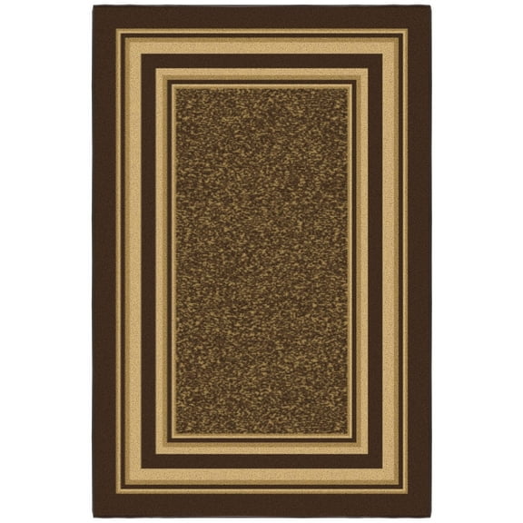 Ottomanson Non-Slip Area Rug for Living Room 3'3" x 5' Durable Low Profile Carpet, Dark Brown Border