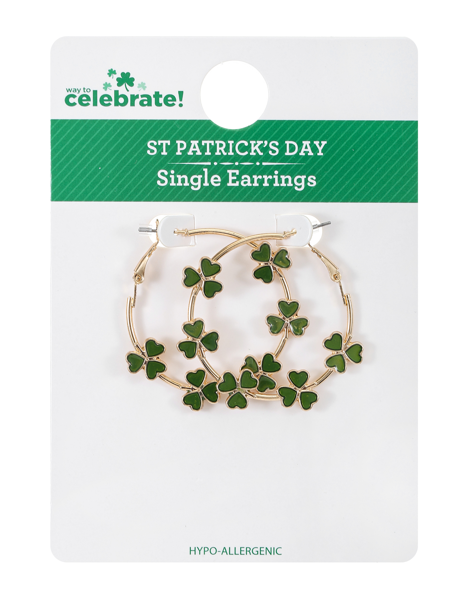 Way to Celebrate St. Patrick's Day Shamrock Hoop Earrings, 1 Pair
