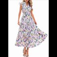 thumbnail image 2 of Vestido Midi Estampado con Escote en V, Mangas Plisadas y Volantes Imagen 5 XL, 2 of 8