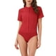 thumbnail image 1 of INSPIRAR CHIC Blusa de cuerpo con cuello alto y botones de manga corta para mujer XL Roja, 1 of 6