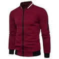 thumbnail image 1 of Men Diamond Casual Contrasting Zip Stand Collar Hoodie Jacket Coat, 1 of 4