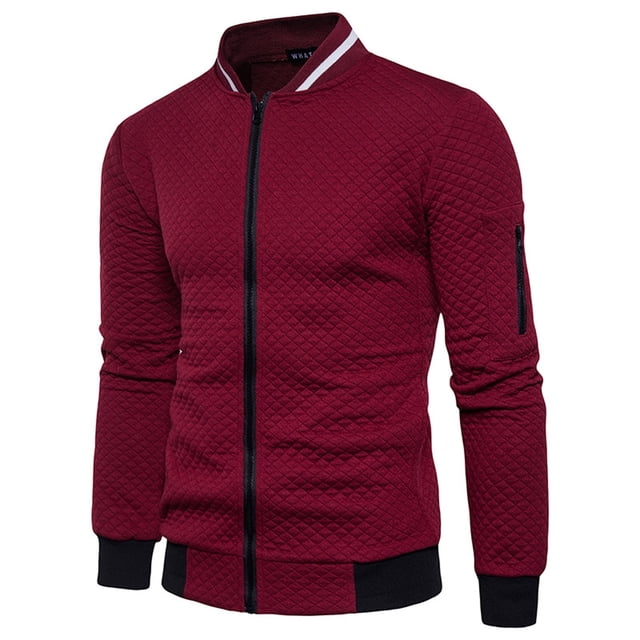 Men Diamond Casual Contrasting Zip Stand Collar Hoodie Jacket Coat