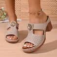 thumbnail image 2 of Slides for Women Chunky Heeled Mule Sandals Bohemia Flower Slip on Dress Shoes Nonslip Casual Summer Slippers Beige Size 9.5, 2 of 8