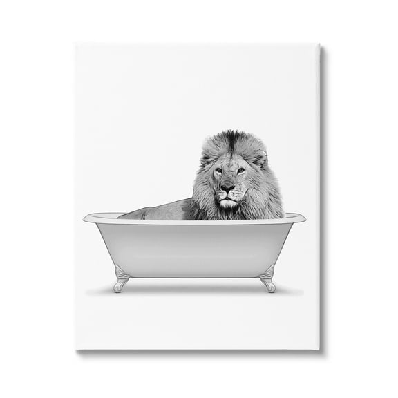 Stupell Industries Lion In Bathroom Tub Wildlife Animals & Insects Painting Gallery Wrapped Canvas Print Wall Art