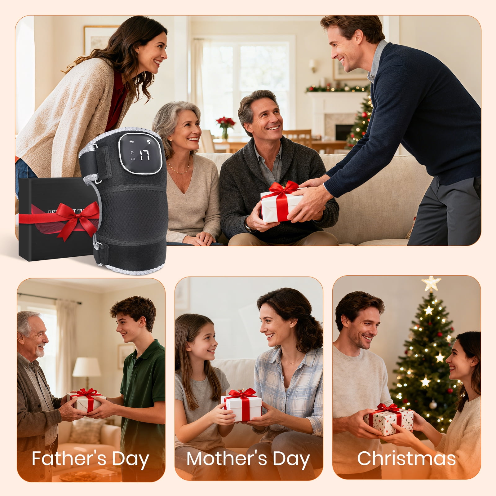 Heated Knee Massager with Red Light, Cordless Knee Wrap with Vibration Massage, 660 & 850nm Red Light for Joint/Elbow/Shoulder Massager for Family