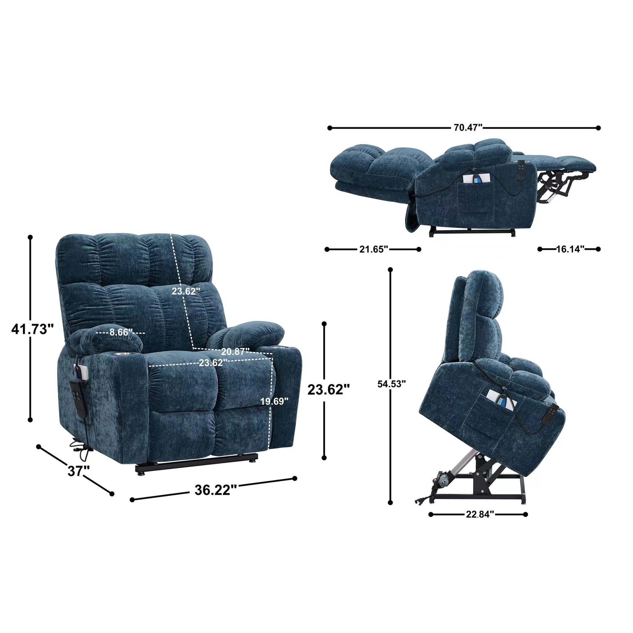 Aukfa Massage Recliner Electric Chair with Heat, Power Lift Chair for Elderly, Blue