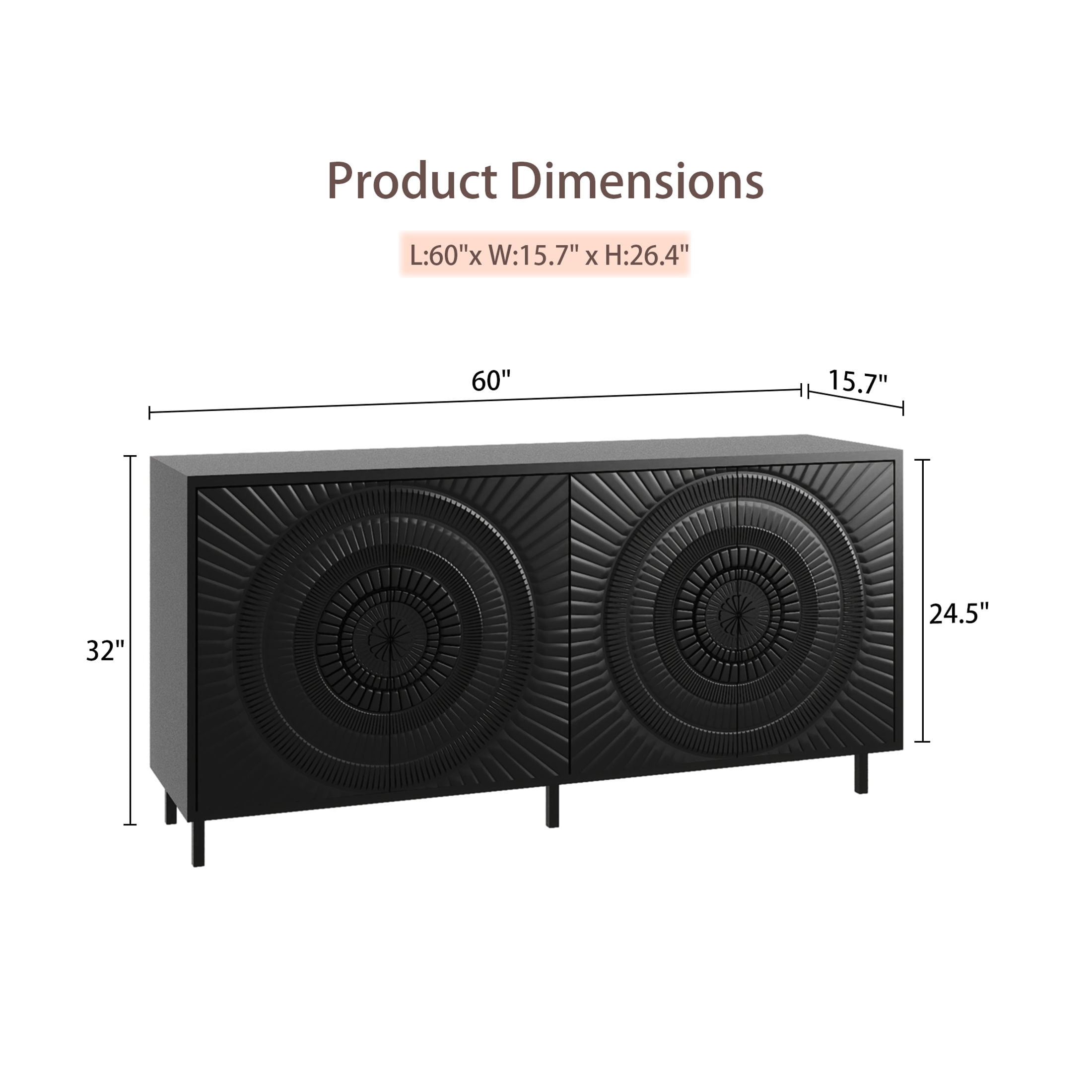 Noble House Fraser 60.3" Modern Sideboard Buffet Cabinet with Blister Doors & Adjustable Shelves, Black