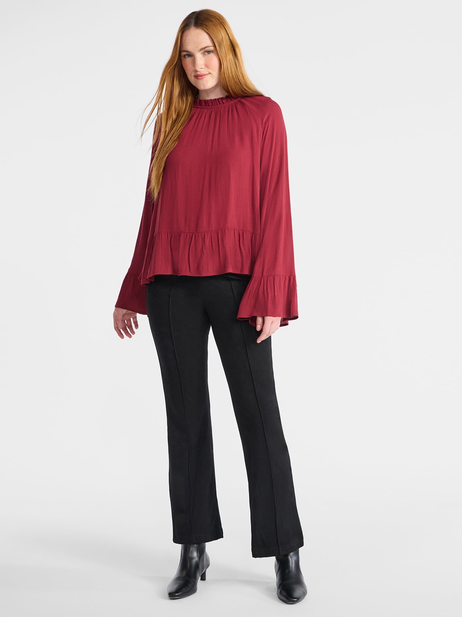 Time and Tru Women's Flowy High Neck Blouse, Size XS-XXXL
