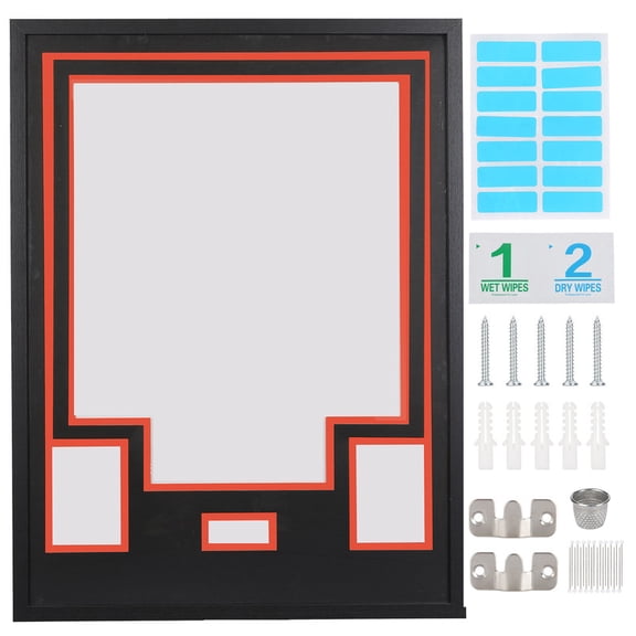 Sports Jersey Shadow Box Frame, Wall-Mount Display Case with Dual-Color Mat, Photo Slots & Mounting Hardware (Black Top & Orange Base)