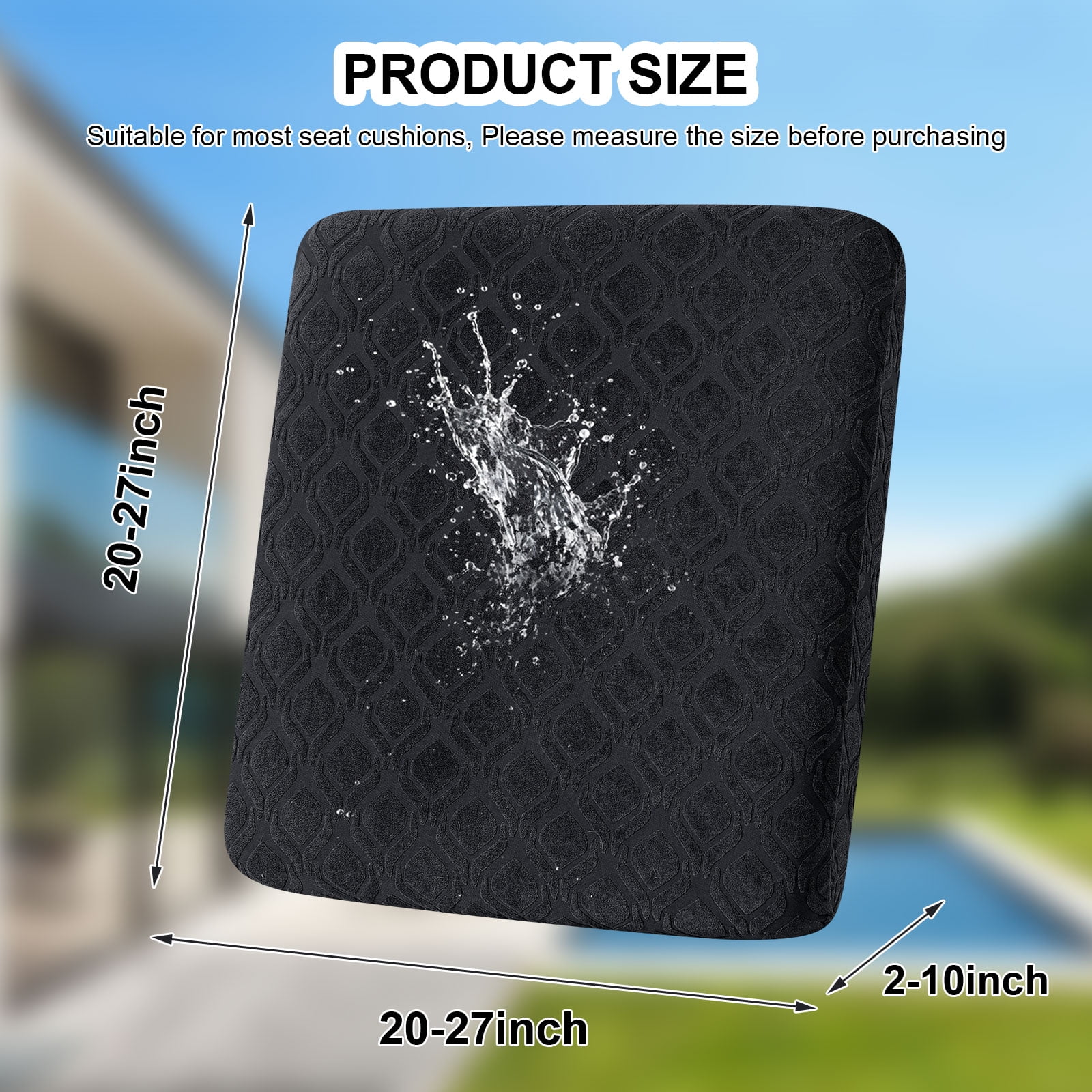 Topchances 6Pcs Patio Cushion Covers, Stretch Outdoor Water Resistant Sofa Cushion Cover Replacement for Patio Furniture Protector (Black)