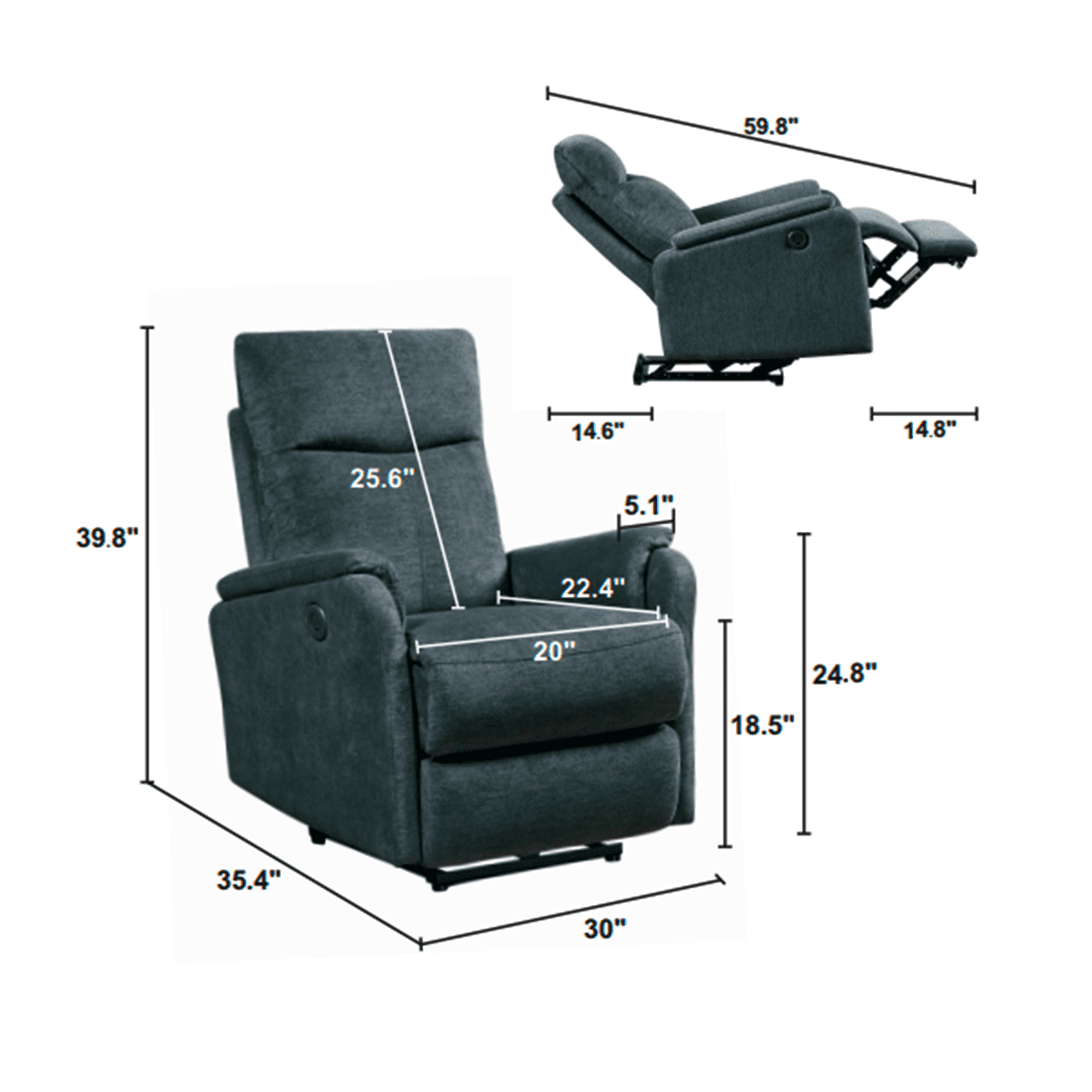 MAYEERTY Recliner Chair With Power function and Deep Body Cushions, Dark Gray Fabric Upholstery