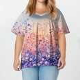 thumbnail image 3 of XADYUY Womens Plus Size Summer Tops 4x-5x Sexy Short Sleeve Tops Colorful Floral Print T-Shirt V Neck Tshirts Dressy Casual Womens Clothing,2XL Purple Pink, 3 of 4