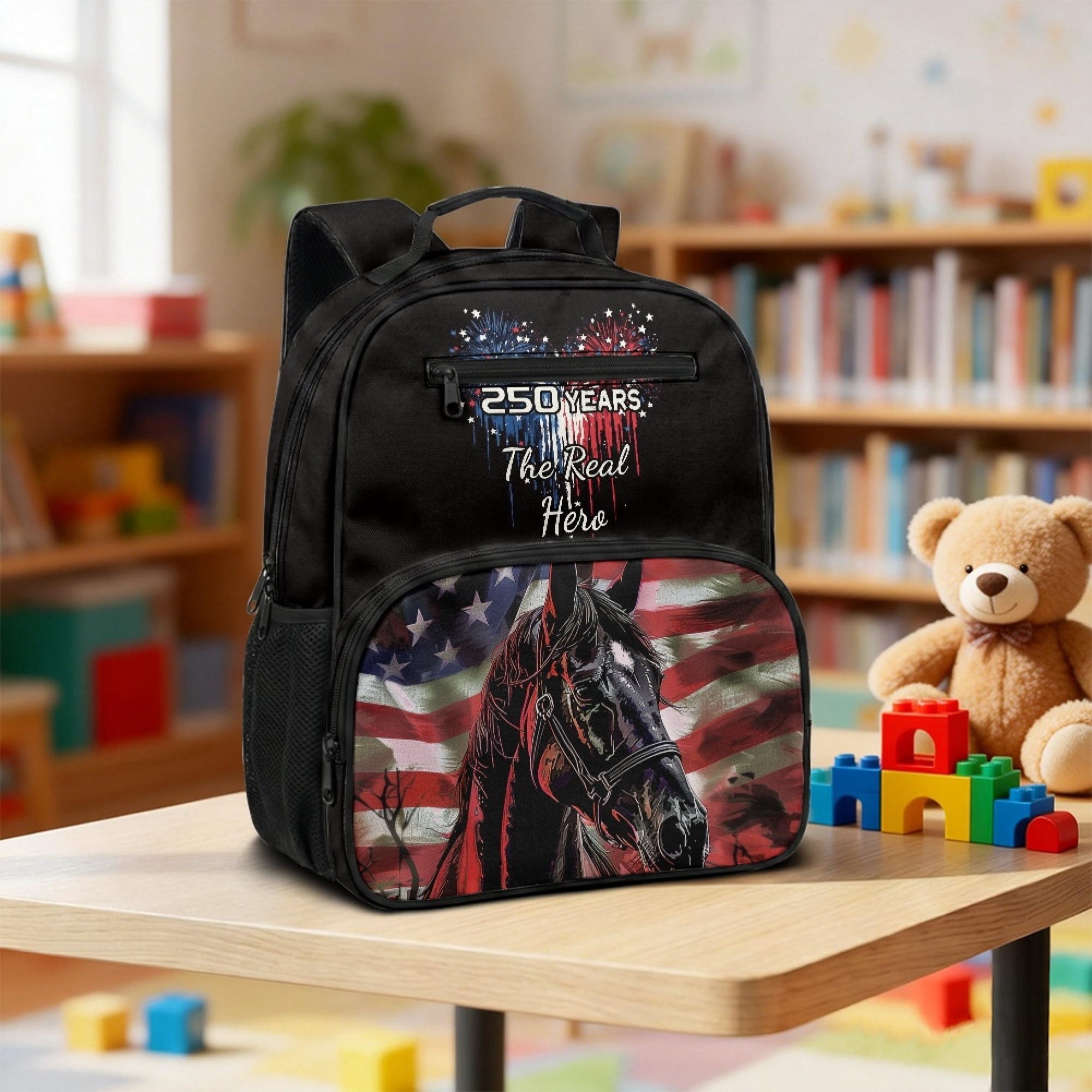 Chririnla 4th Of July Firework Print Toddler School Backpack Polyester Casual Multi-Pocket Design Preschool Toddler Backpack for Kids