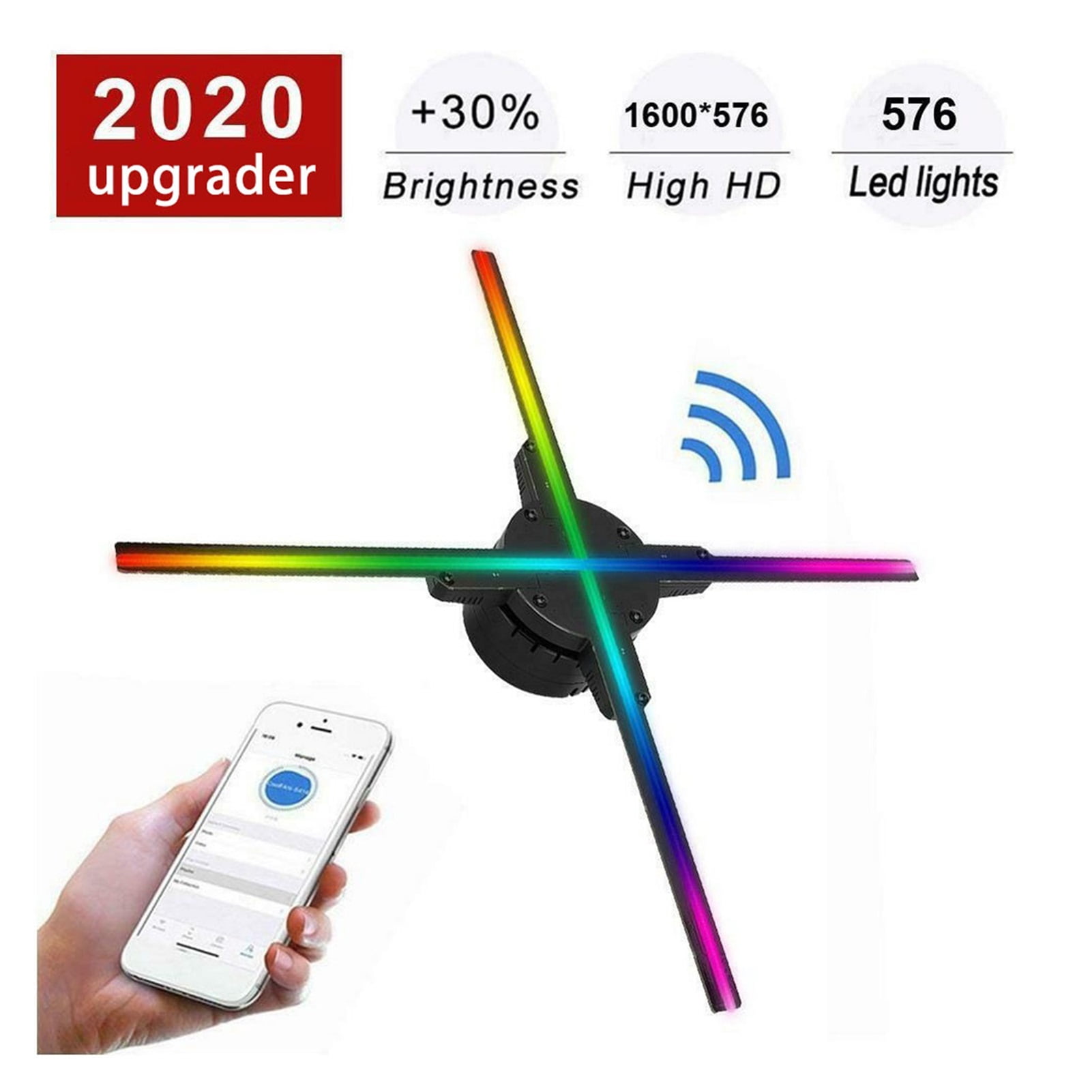 Hologram Projector Fan Wifi 3d Holographic RGB0805 LED Party Decorations Holograms Fan Advertising Machine Rotating Imagin 56CM ,Holographic Video Projector