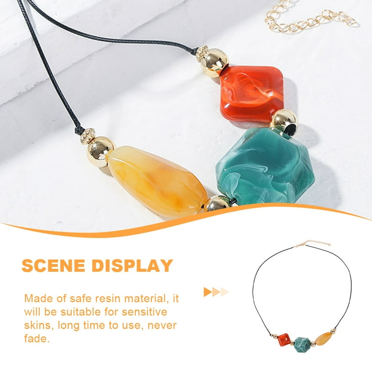 Zcyifa Geometry Resin Stone Long Pendant Sweater Chain