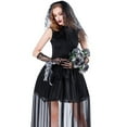 thumbnail image 6 of FYEGRE Gothic Undead Bride Wedding Dress Elegant Halloween Scary Outfit For Women Black XL, 6 of 8