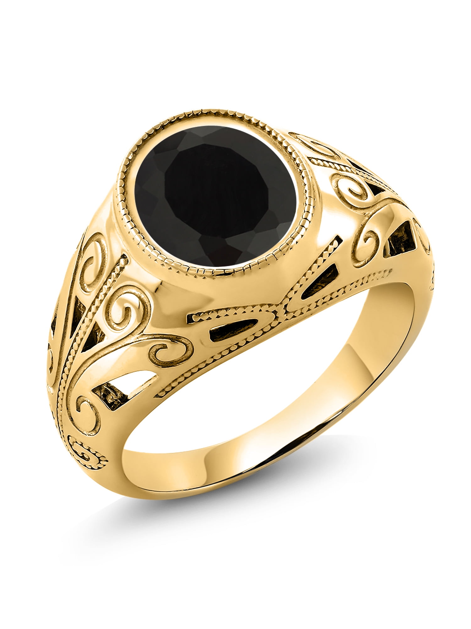 Gem Stone King 1.50 Ct Princess Black Onyx 18K Yellow Gold Plated Silver Mens Ring