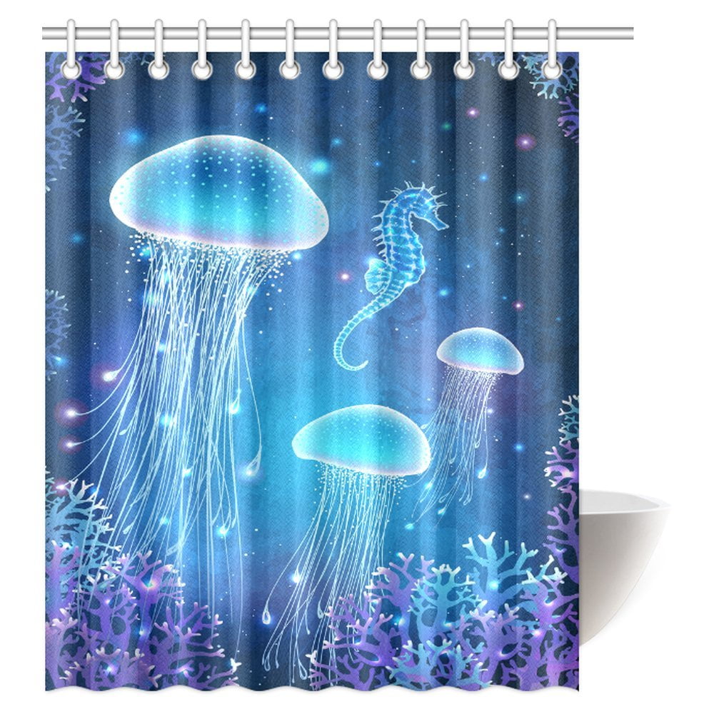 Pop Nautical Decor Shower Curtain Magic Glowing Jellyfish Ocean Underwater Life Bathroom Decor Shower Curtain Set 60x72 Inch Walmart Canada