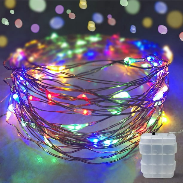 KSCD Guirlande Lumineuse, 1 Pack 16.5ft 50 LEDs Guirlande Lumineuse à Piles  Étanche Fil de Cuivre Décoratif Lumière Scintillante pour Intérieur Fête