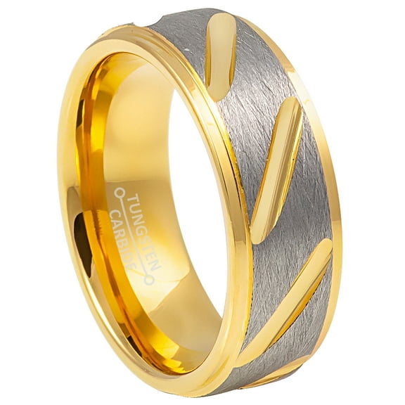 Jewelry Avalanche Multi-Grooved 2-Tone Gold Tungsten Carbide Wedding Band for Men, 8MM, size 10